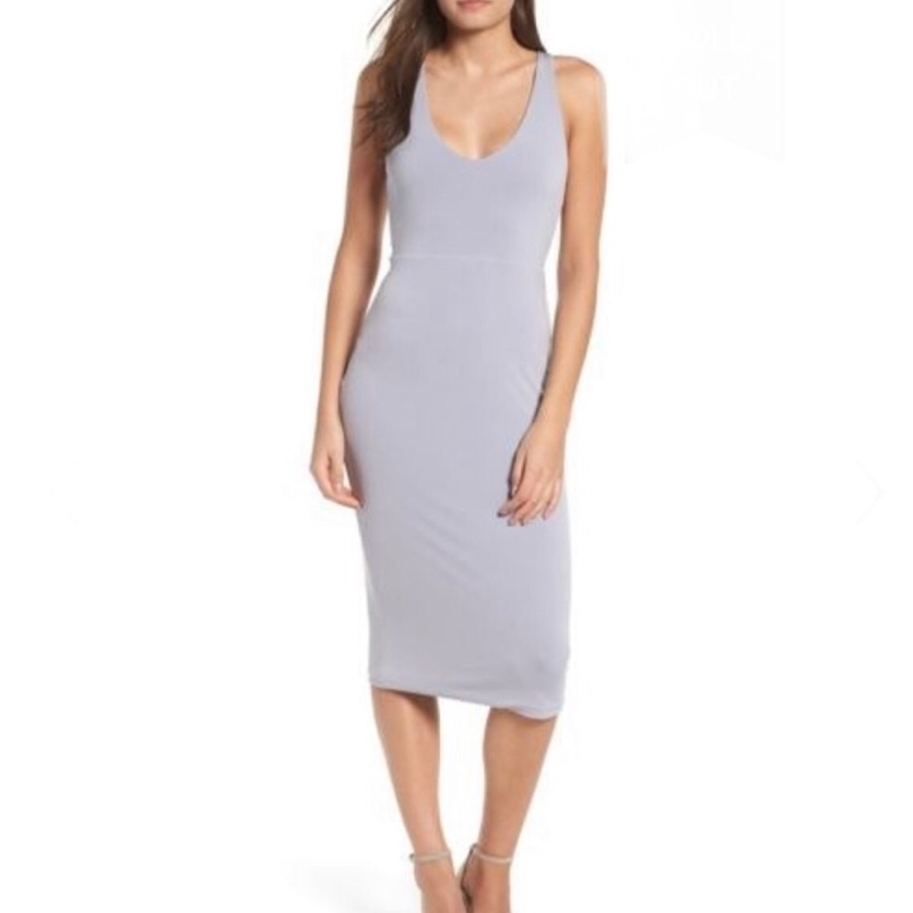 Leith sleek knit grey midi lilac V neck dress NWOT